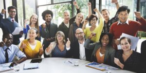 Business Team Success Achievement Arm Raised Concept Business Team Success Achievement Arm Raised Concept