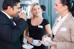 business people having coffee break during seminar business people having coffee break during seminar