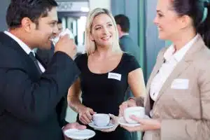 business people having coffee break during seminar