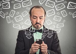 man reading message email from smartphone