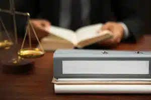 Folder on lawyer table, closeup