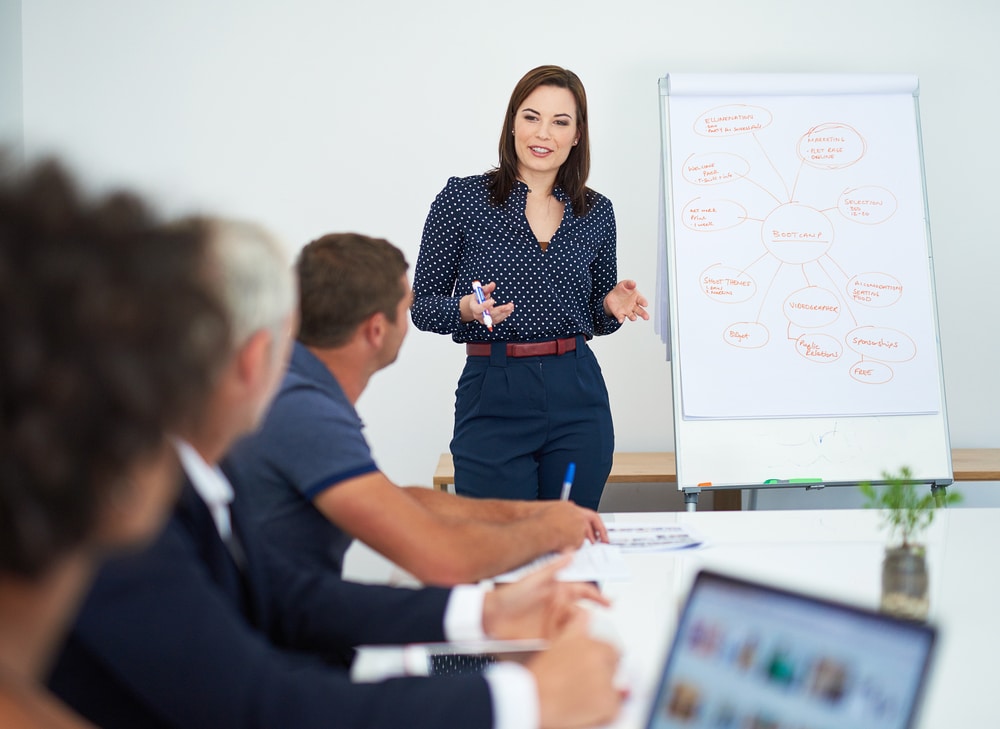 Passing on her know how. Cropped shot of a young businesswoman giving a presentation in the boardroom. Tailoring Your Sales Pitch